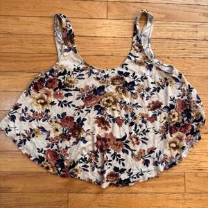 American Eagle Soft & Sexy Floral Tank Top Womens Small Cream Burgundy Cropped